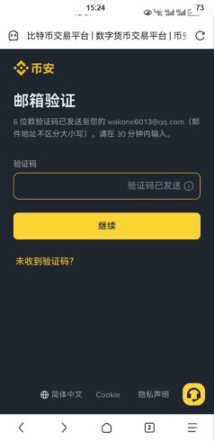 币安注册时填写邮箱信息的页面